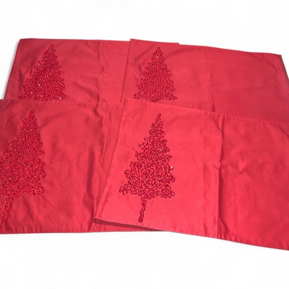 Red Holiday Sequin Tree Placemats (Set of 4)